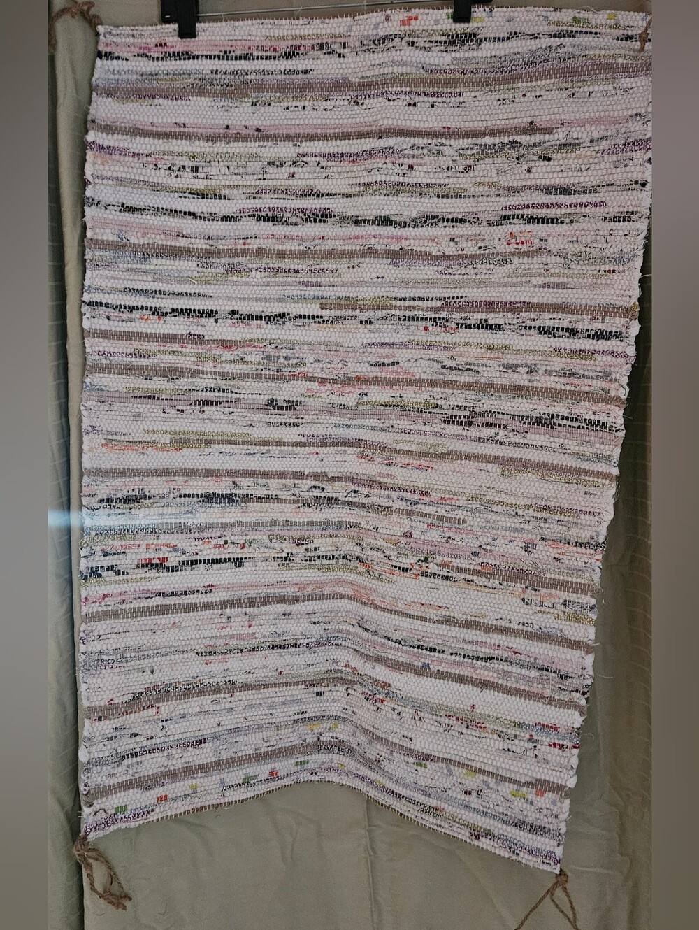 IKEA TANUM Woven Striped Accent Rug in Cream, Black, and Muted Pastels